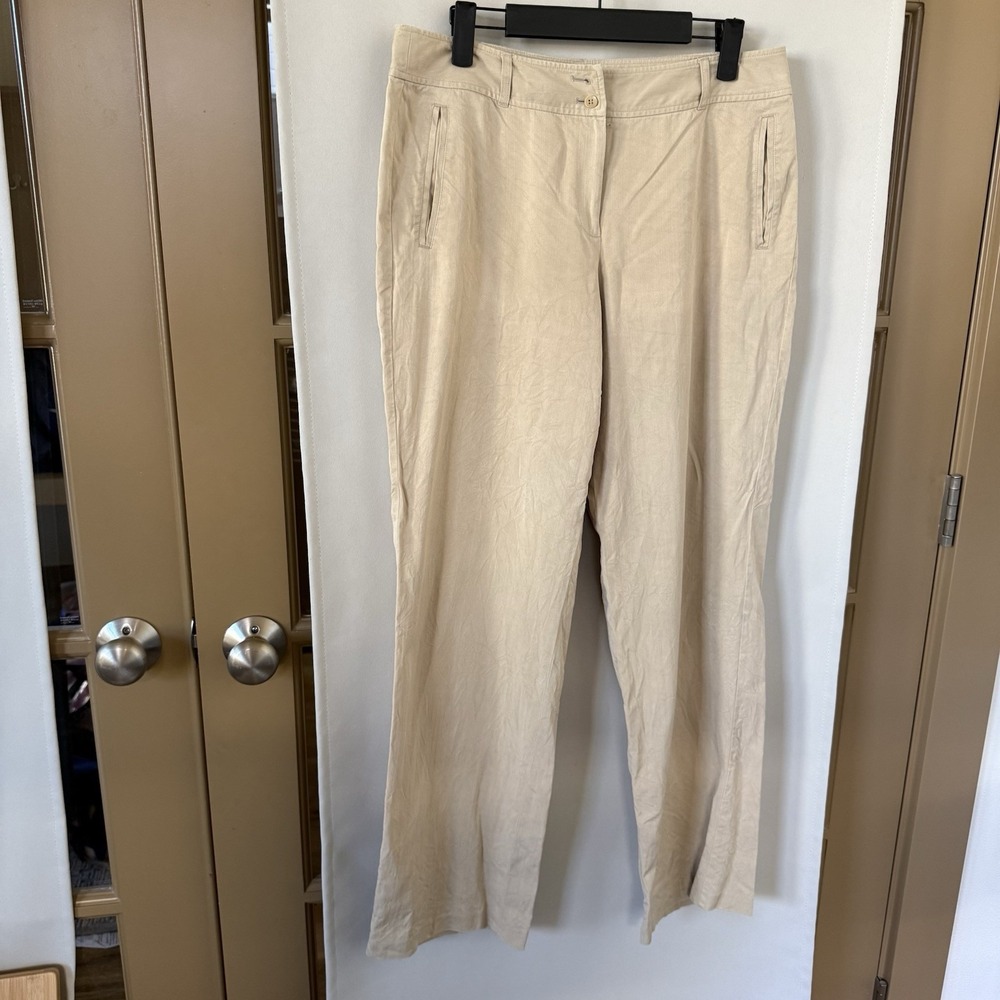 Tommy Bahama Women's 10 Tan Beige 100% Silk‎ Straight Leg Pants Bottoms